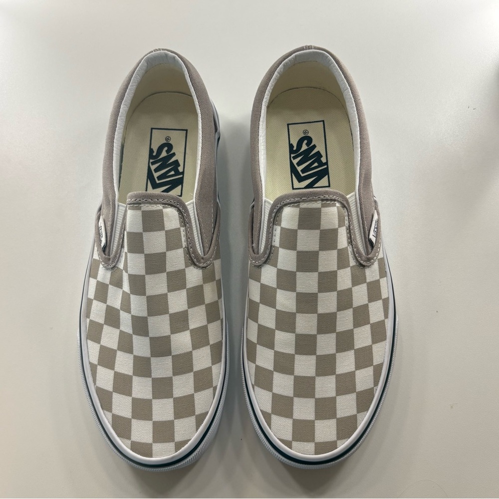 Vans Kids Checkered Slip-On Sneakers - Beige and White